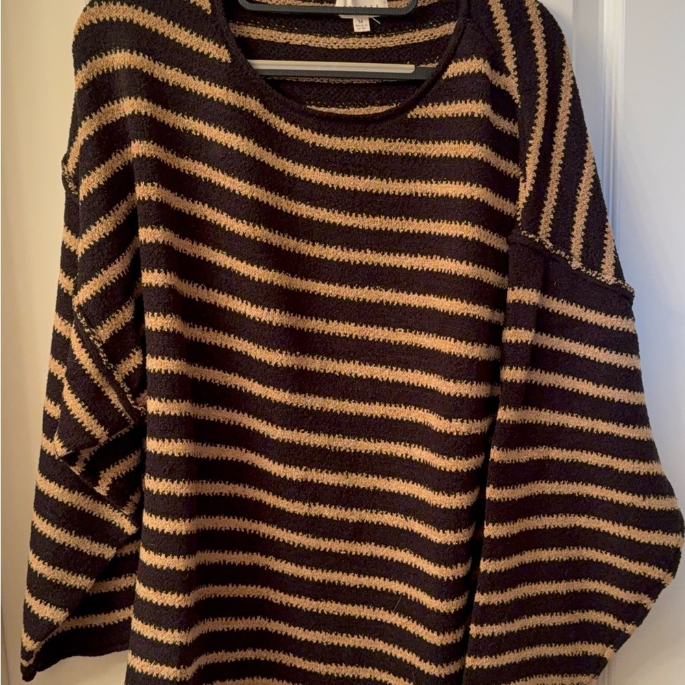 Chic Striped Black and Tan Women's Sweater